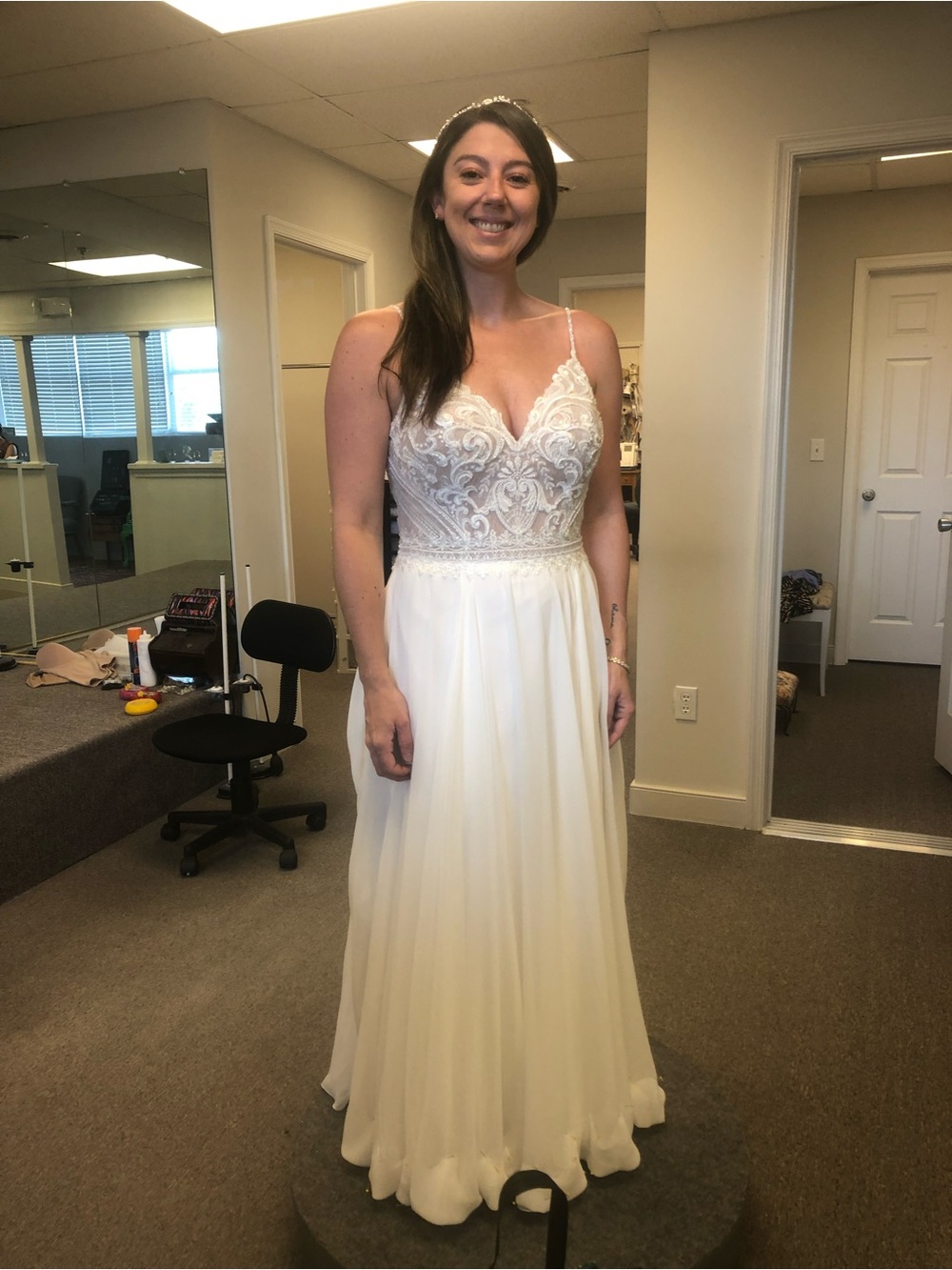 Ivory Lace Bodice A-Line Wedding Dress with Spaghetti Straps